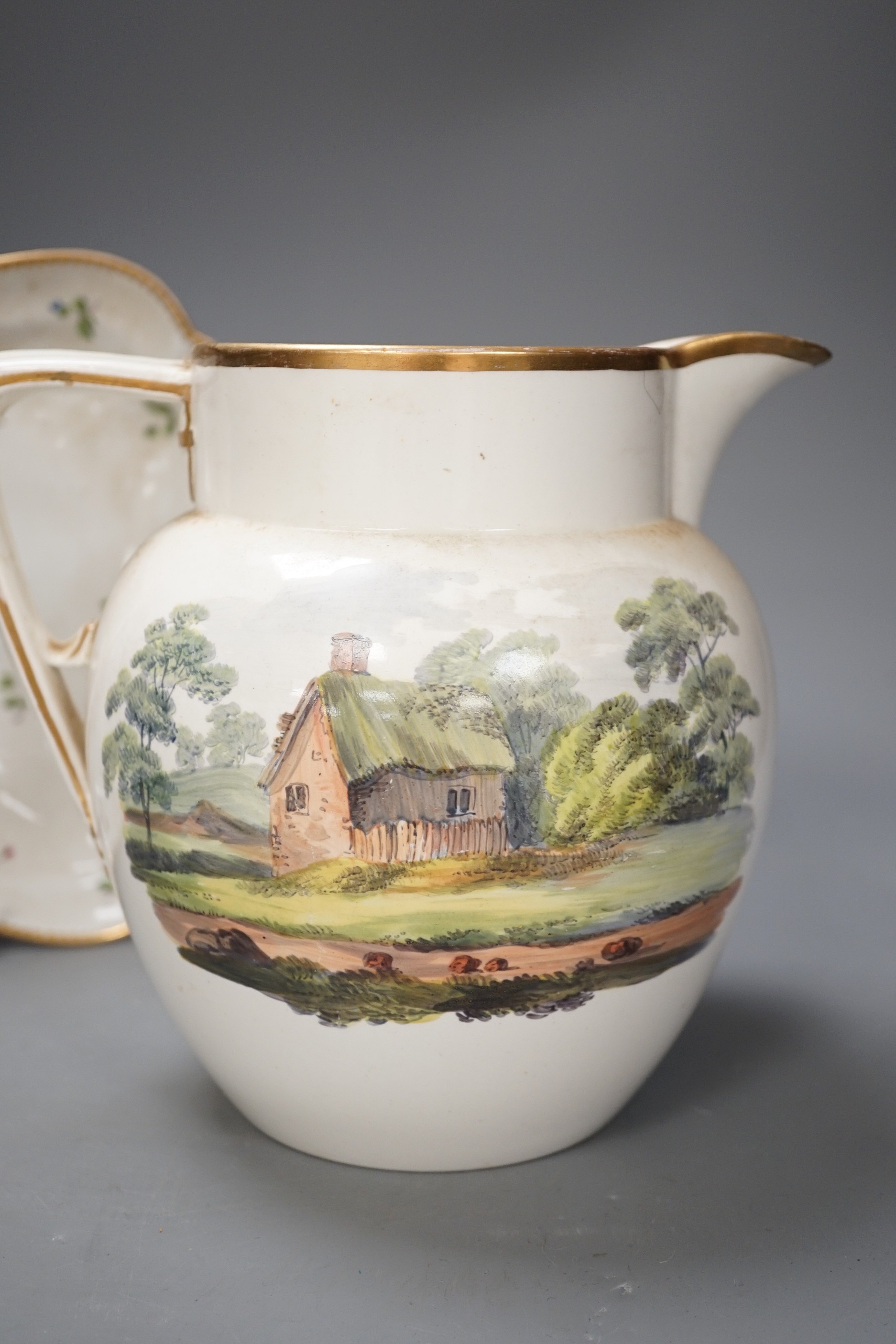 A Regency porcelain jug, 18cm high, and a Chamberlain's Worcester plate